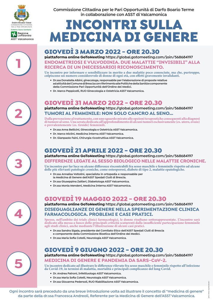 Locandina del programma degli ciclo di incontri sulla medicina di genere